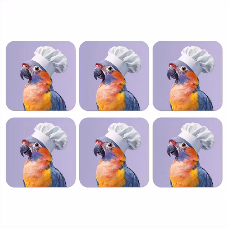 Papegaai - Koksmuts - Paars - Cute onderzetter kurk middel -3d