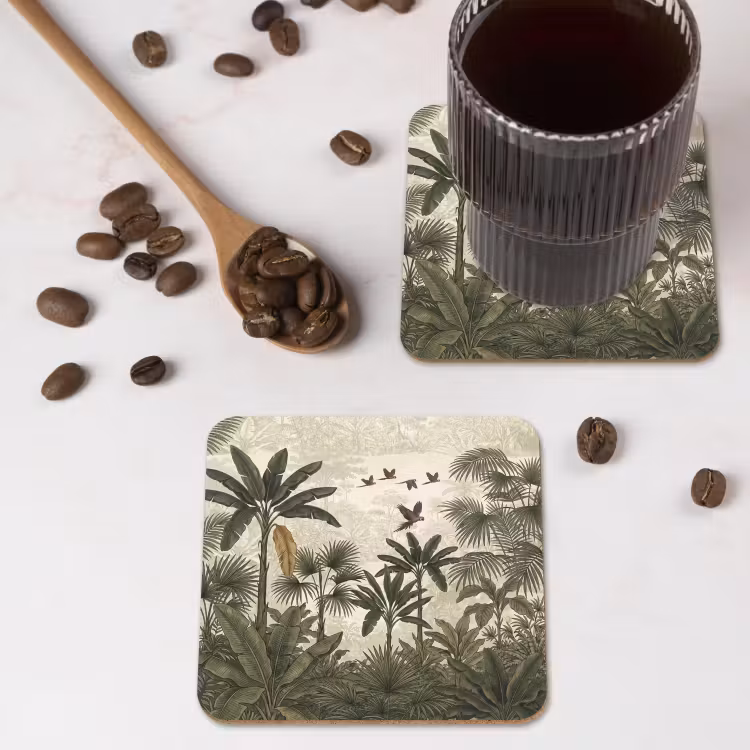 Papagaaien - Jungle - Tropisch - Green onderzetter kurk middel -sfeer2