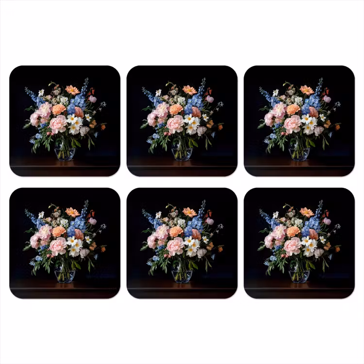 Pastel - Bloemen - Glazen - Vaas onderzetter kurk middel -3d