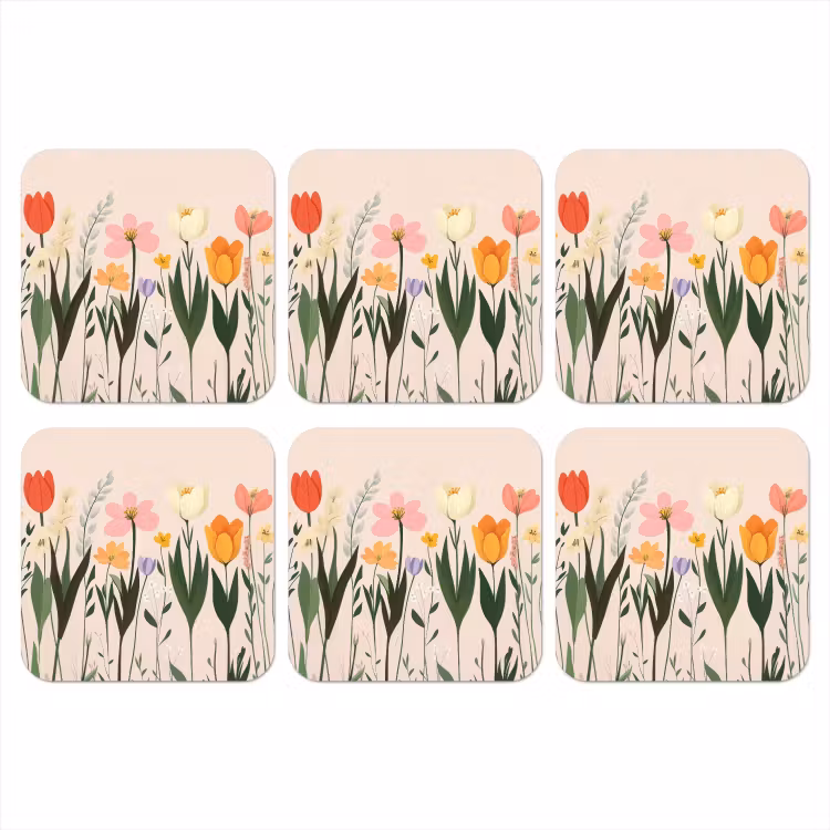Pasteltinten - Bloemen - Illustratie onderzetter kurk middel -3d