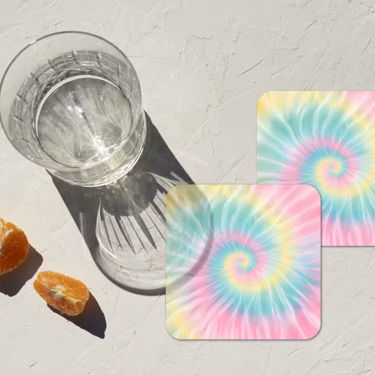 Pasteltinten - Tie dye - Roze onderzetter kurk middel -sfeer4