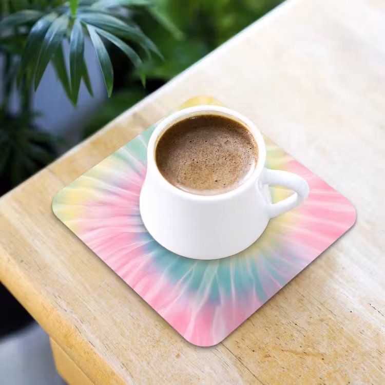 Pasteltinten - Tie dye - Roze onderzetter kurk middel -sfeer5