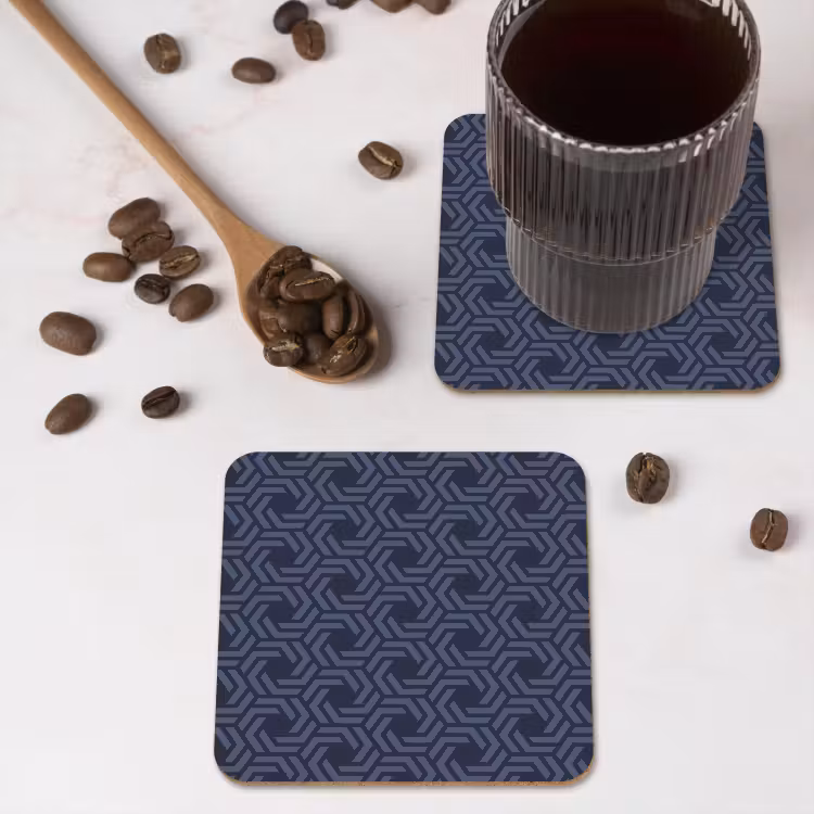 Patroon - Blauw - Geometrisch onderzetter kurk middel 366 -sfeer2