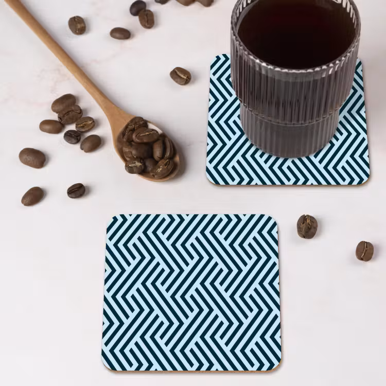 Patroon - Blauw - Lijnen - Zigzag onderzetter kurk middel 366 -sfeer2