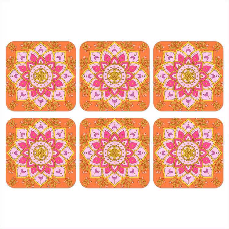 Patroon - Bloemmotief - Decoratie - Abstract - Roze onderzetter kurk middel -3d