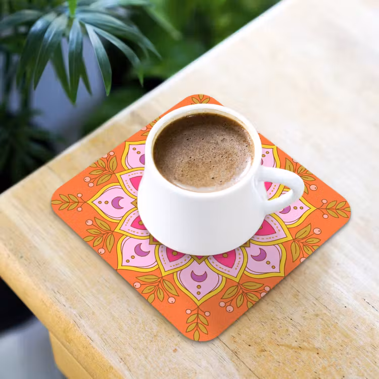 Patroon - Bloemmotief - Decoratie - Abstract - Roze onderzetter kurk middel -sfeer5