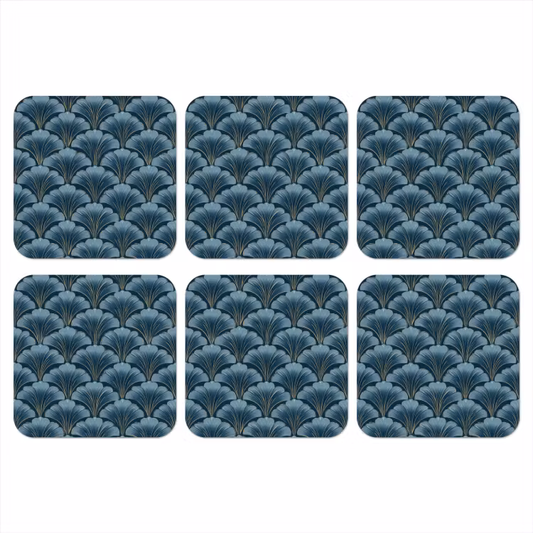 Patroon - Ginkgoblad - Blauw onderzetter kurk middel 366 -3d