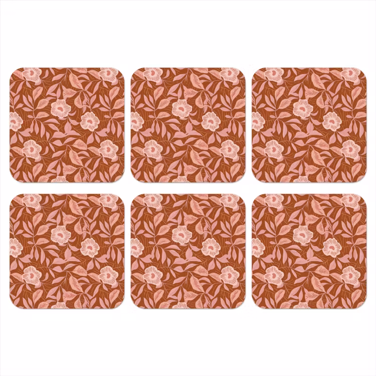 Patroon - Bladeren - Terracotta onderzetter kurk middel 366 -3d