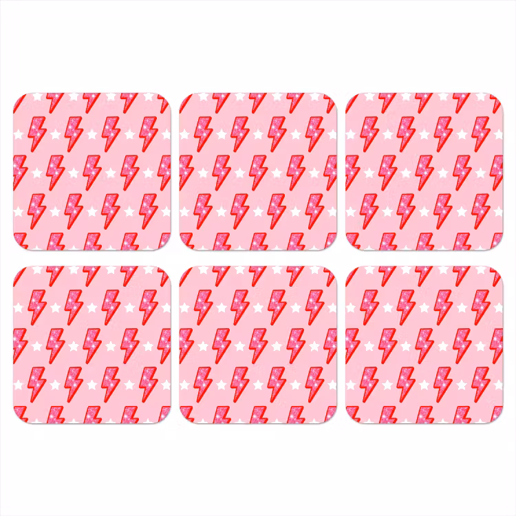 Patroon - Bliksem - Ster - Glitter - Roze onderzetter kurk middel -3d