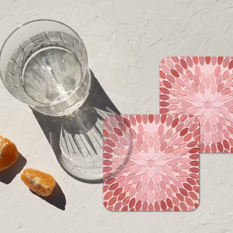 Patroon - Mozaïek - Ovaal - Abstract - Roze onderzetter kurk middel -sfeer4