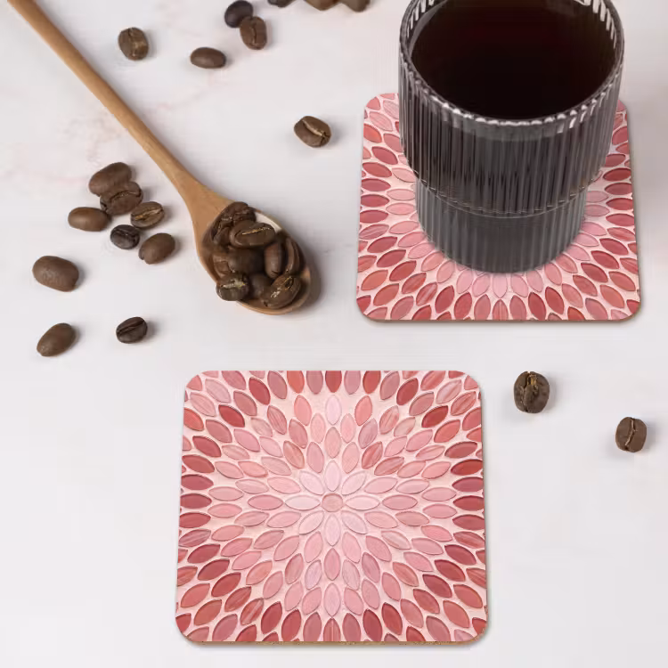 Patroon - Mozaïek - Ovaal - Abstract - Roze onderzetter kurk middel -sfeer2