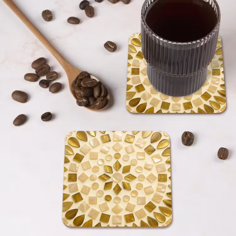 Patroon - Vormen - Mozaïek - Abstract - Goud onderzetter kurk middel -sfeer2