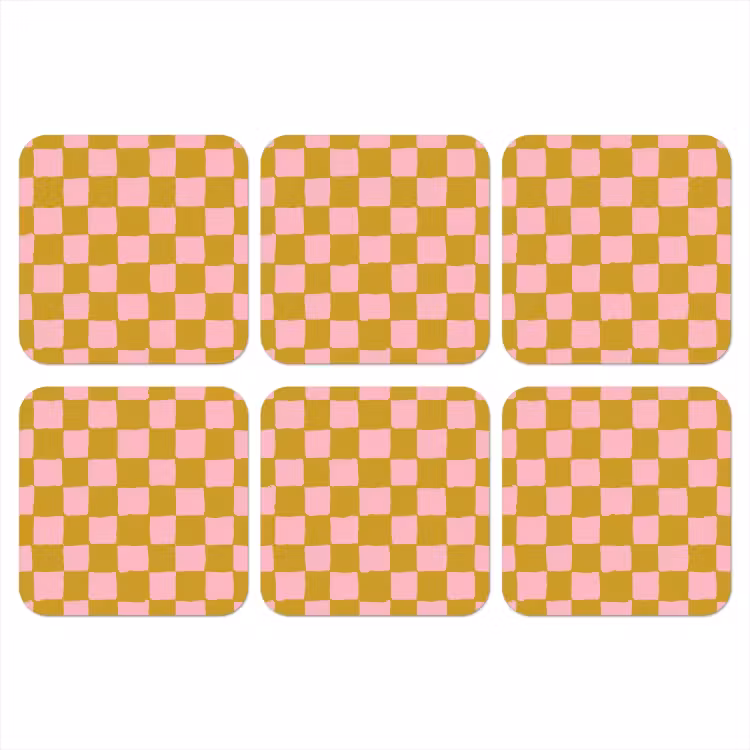 Patroon - Vierkant - Roze onderzetter kurk middel 366 -3d