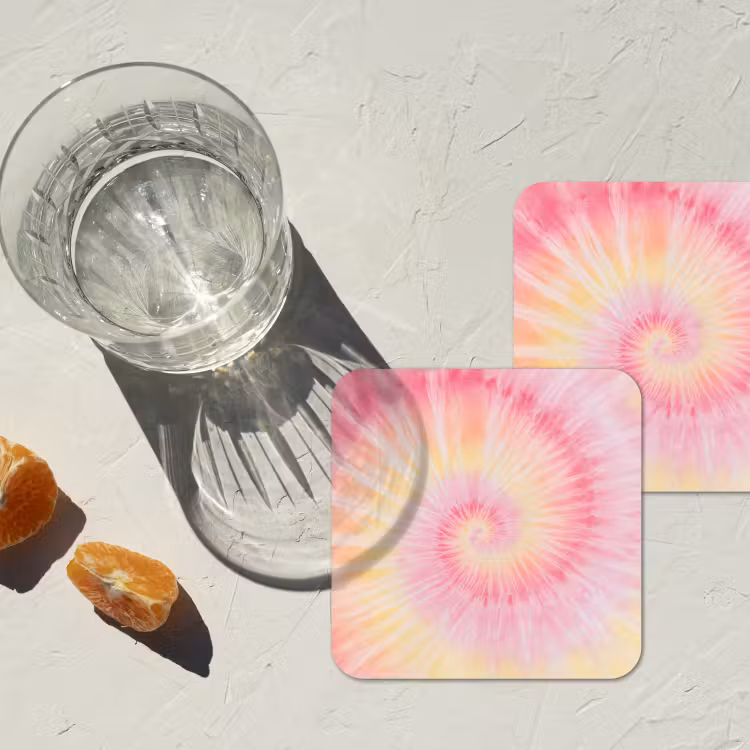 Patroon - Tie Dye - Pasteltinten - Roze onderzetter kurk middel -sfeer4