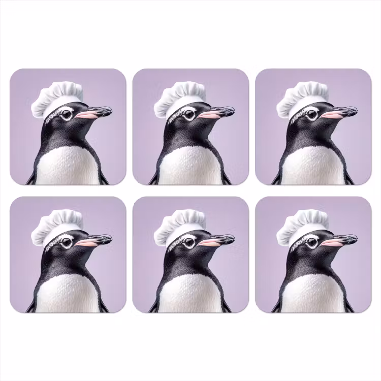 Pinguïn - Koksmuts - Lief - Paars onderzetter kurk middel -3d