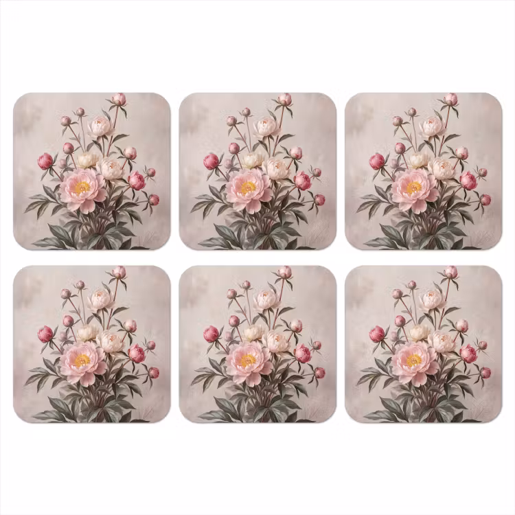 Pioenrozen - Boeket - Roze onderzetter kurk middel -3d
