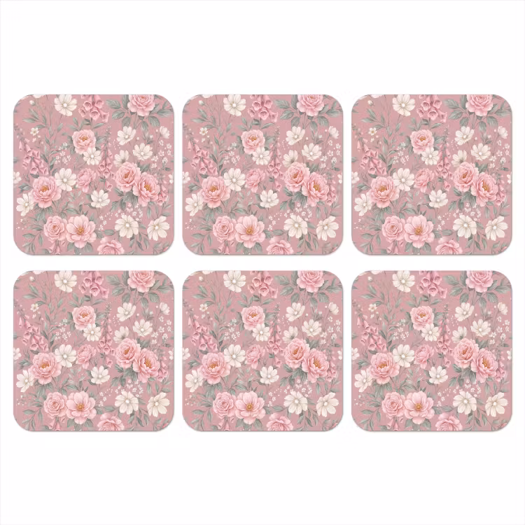 Pioenrozen - Vingerhoedskruid - Pink onderzetter kurk middel -3d