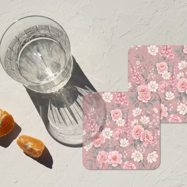 Pioenrozen - Vingerhoedskruid - Pink onderzetter kurk middel -sfeer4