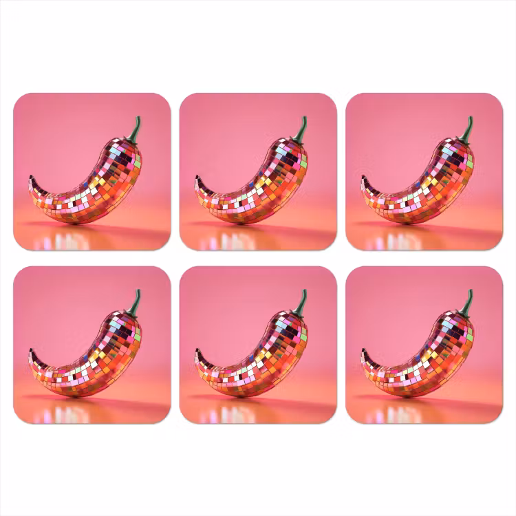 Peper - Disco - Rood - Glitter onderzetter kurk middel -3d