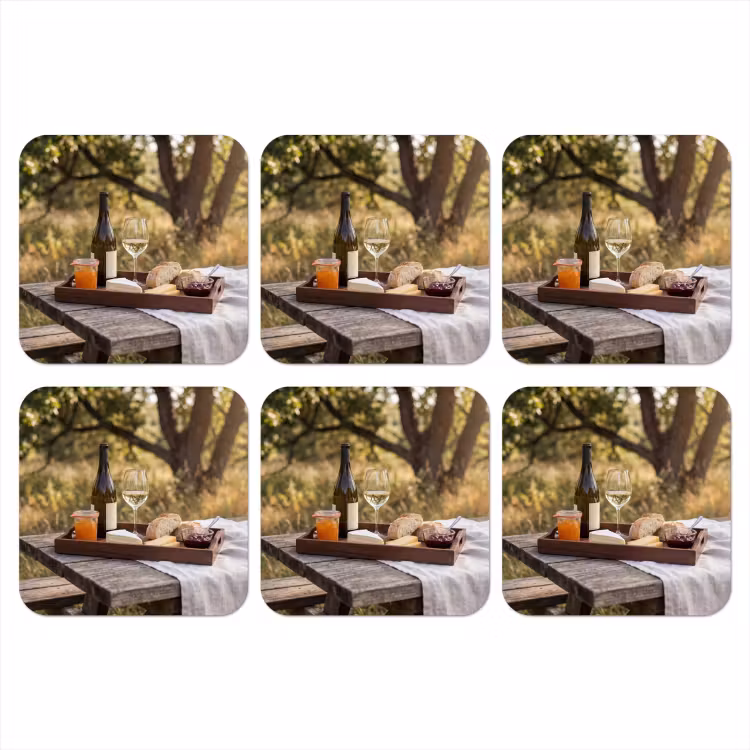Picknick - Wijn - Kaasplankje onderzetter kurk middel -3d