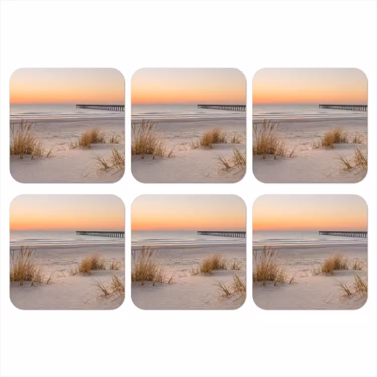 Pier - Zonsondergang - Strand onderzetter kurk middel -3d