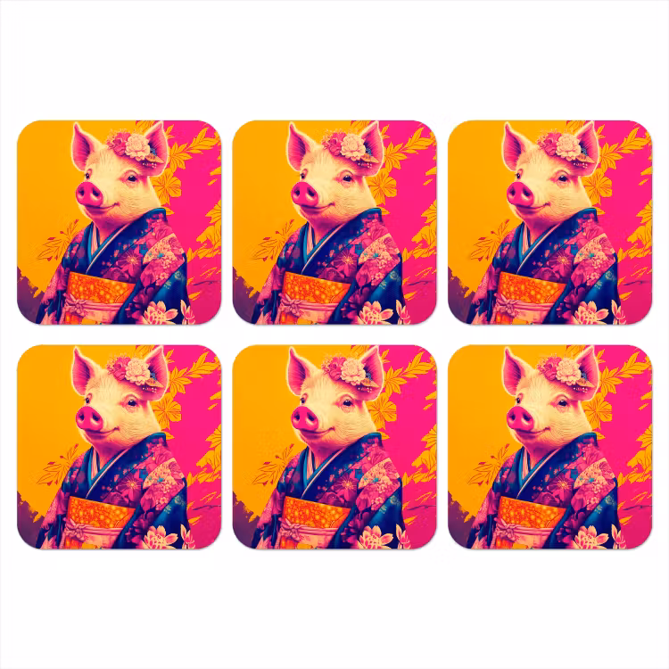 Varken - Bloemkroon - Kimono - Abstract onderzetter kurk middel -3d
