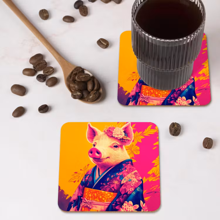 Varken - Bloemkroon - Kimono - Abstract onderzetter kurk middel -sfeer2