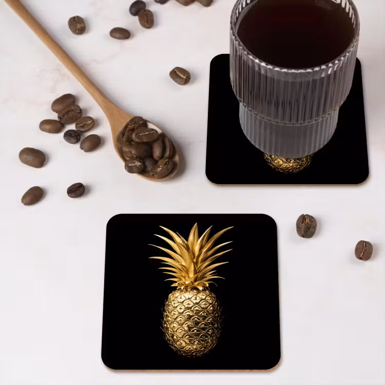 Ananas - Zwart - Goud - Luxe onderzetter kurk middel -sfeer2