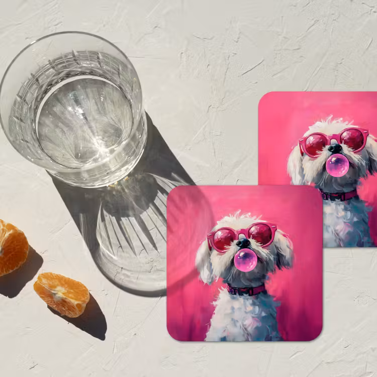 Pink - Hond - Bubbel onderzetter kurk middel -sfeer4