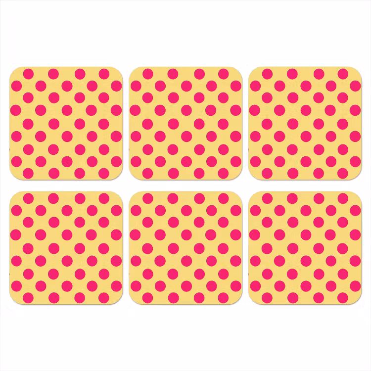 Roze - Stippen - Geel onderzetter kurk middel 366 -3d