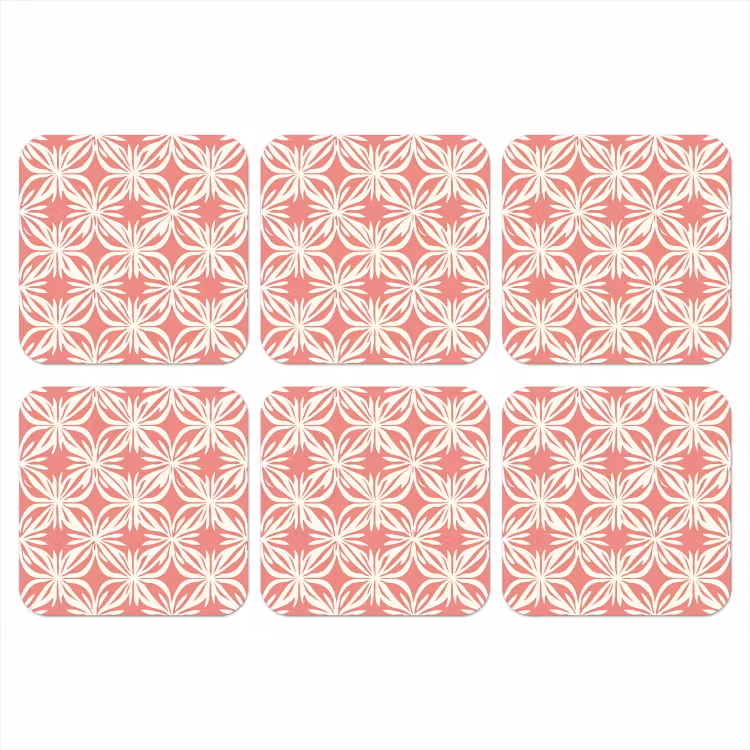 Roze - Bloemenmotief - Wit - Modern onderzetter kurk middel 366 -3d