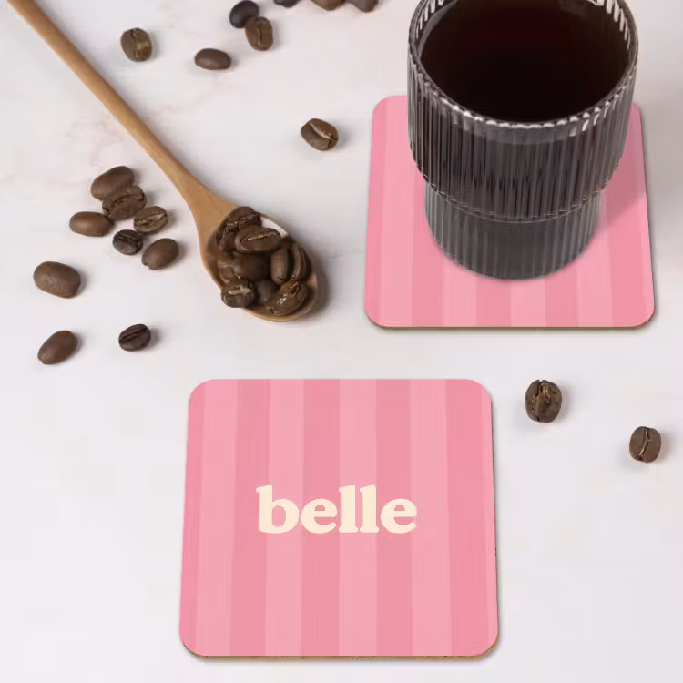 Roze - Gestreept - Belle onderzetter kurk middel -sfeer2