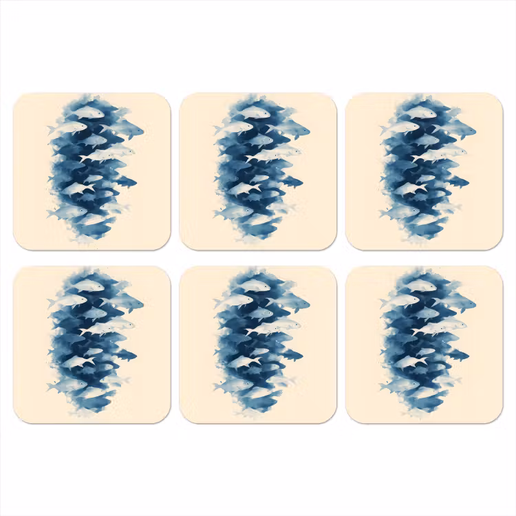 Vissen - Minimalistisch - Blauw onderzetter kurk middel -3d