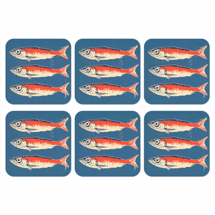 Vissen - Rood - Blauw onderzetter kurk middel -3d