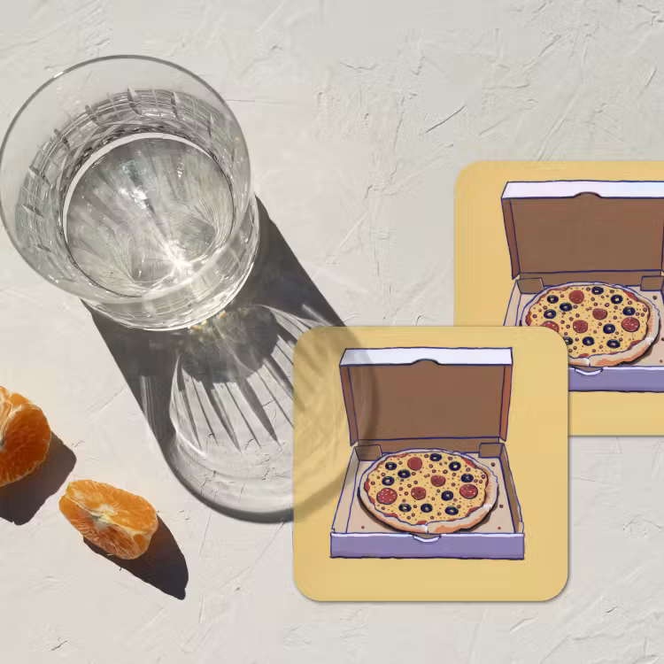 Pizza - Doos - Salami - Illustratie onderzetter kurk middel -sfeer4