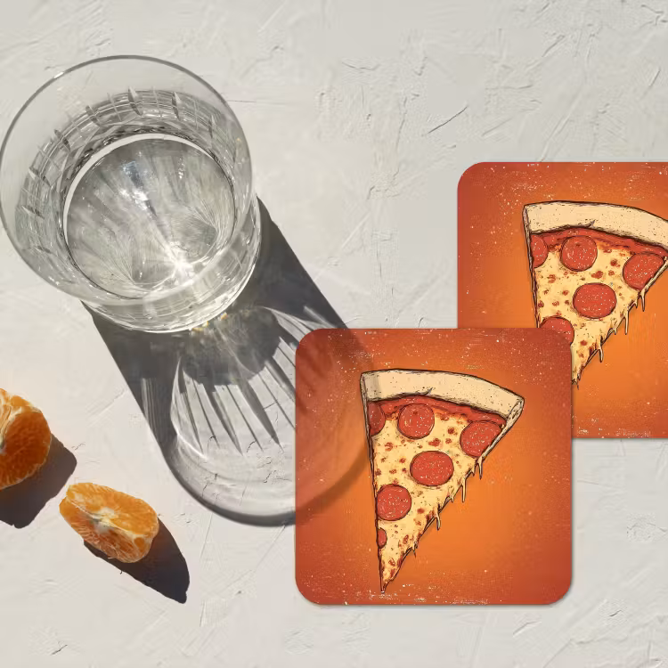 Pizza - Kaas - Rood - Pepperoni onderzetter kurk middel -sfeer4