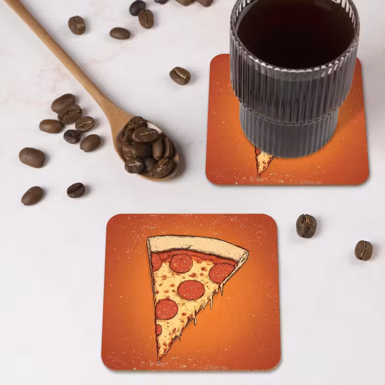 Pizza - Kaas - Rood - Pepperoni onderzetter kurk middel -sfeer2