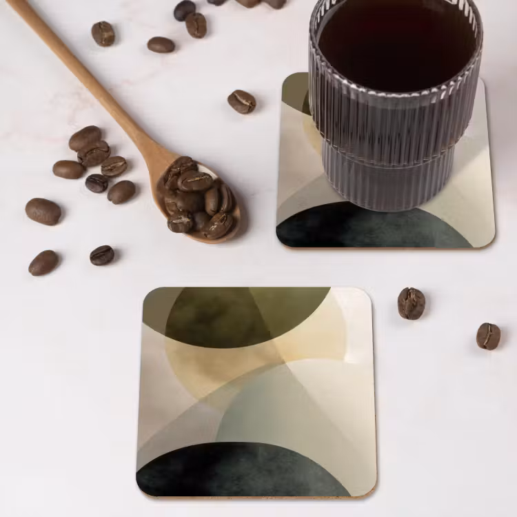 Vlakken - Abstract - Beige - Cirkels onderzetter kurk middel -sfeer2