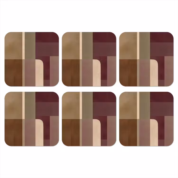 Vlakken - Abstract - Bordeaux - Lijnen onderzetter kurk middel -3d
