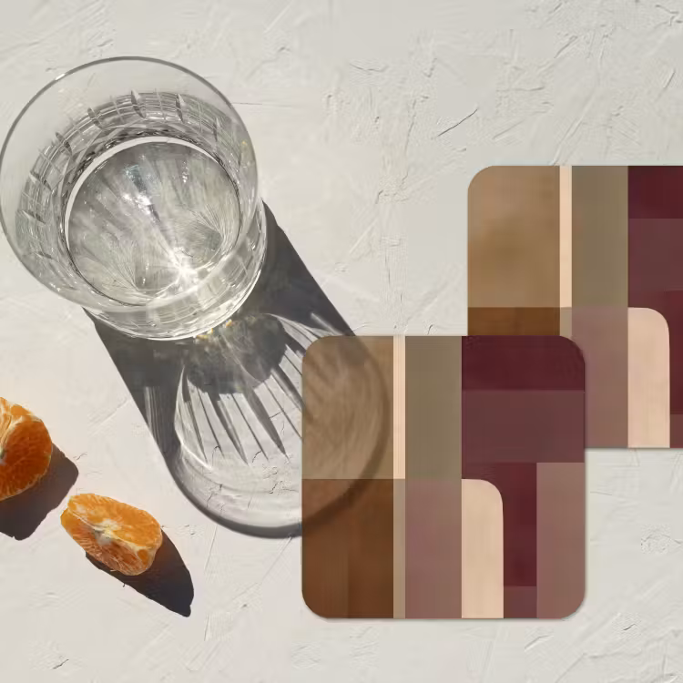 Vlakken - Abstract - Bordeaux - Lijnen onderzetter kurk middel -sfeer4