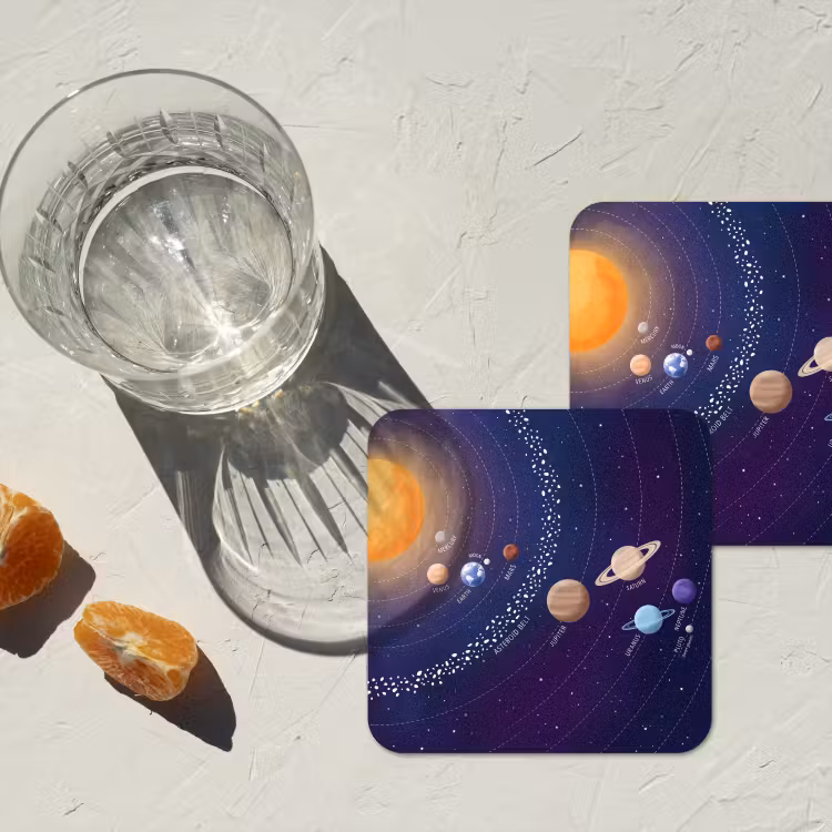 Planetenstelsel - Ruimte - Illustratie onderzetter kurk middel -sfeer4