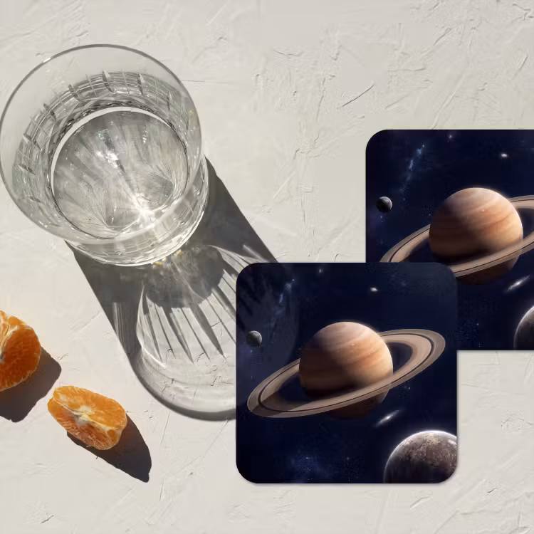 Planeten - Saturnus - Ruimte onderzetter kurk middel -sfeer4