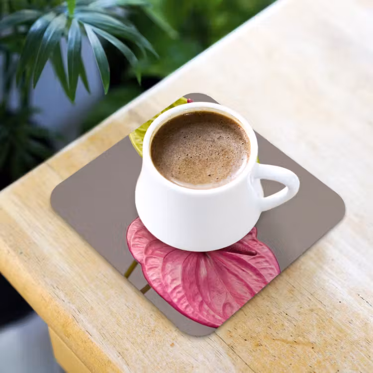 Planten - Anthurium - Groen - Roze onderzetter kurk middel -sfeer5