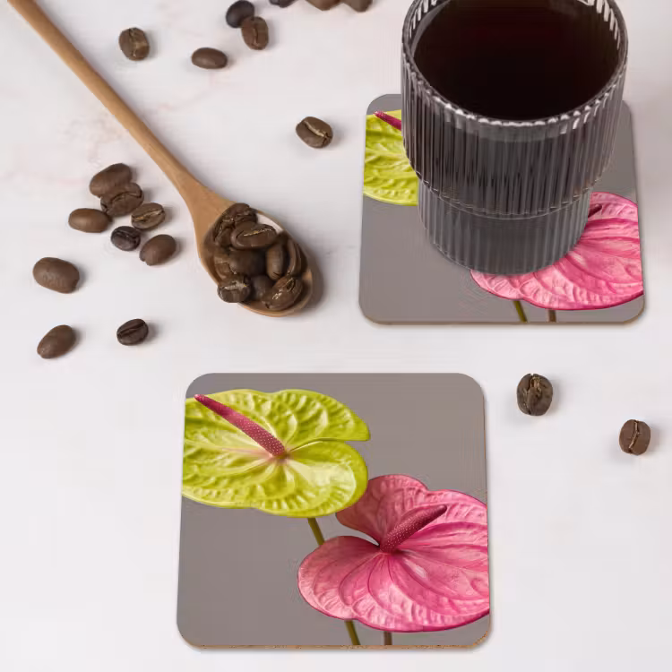 Planten - Anthurium - Groen - Roze onderzetter kurk middel -sfeer2