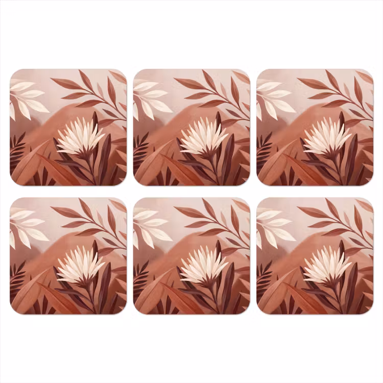 Planten - Bladeren - Botanisch - Modern - Bruin onderzetter kurk middel -3d
