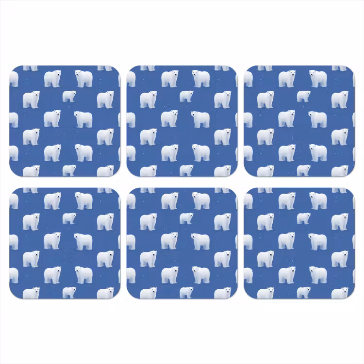 IJsbeer - Patroon - Blauw onderzetter kurk middel 366 -3d