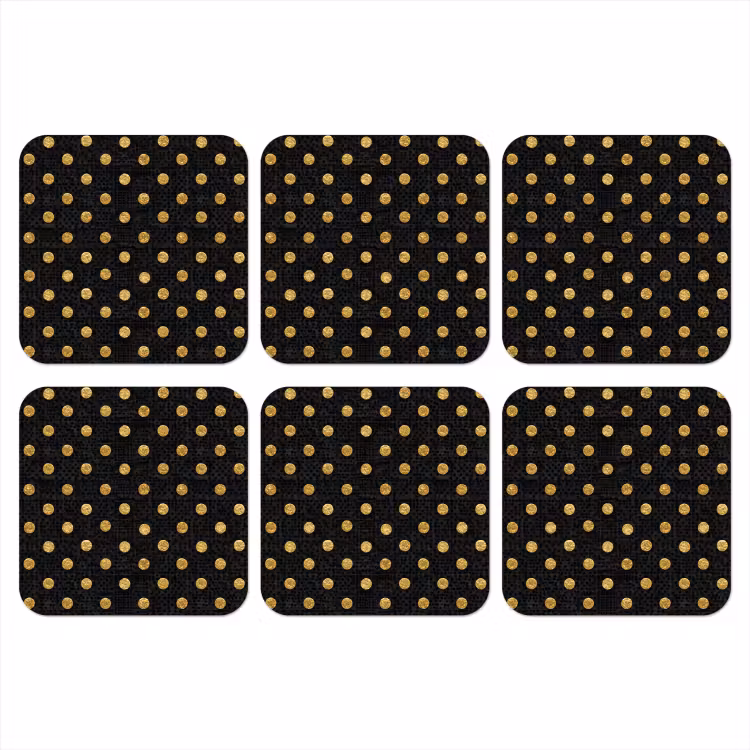 Polka Dot - Stippen - Goud - Zwart onderzetter kurk middel 366 -3d
