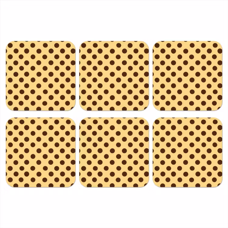 Polka Dot - Stippen - Retro - Geel - Bruin onderzetter kurk middel 366 -3d