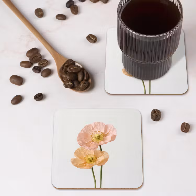 Papavers - Botanisch - Roze onderzetter kurk middel -sfeer2