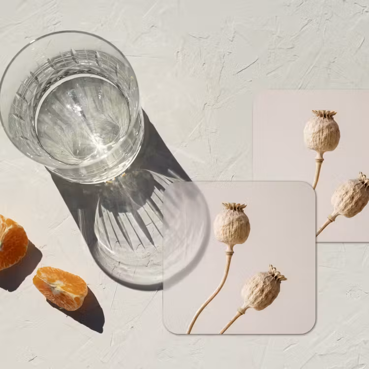 Papaverbollen - Droogbloemen - Minimalistisch - Beige - Rustig onderzetter kurk middel -sfeer4